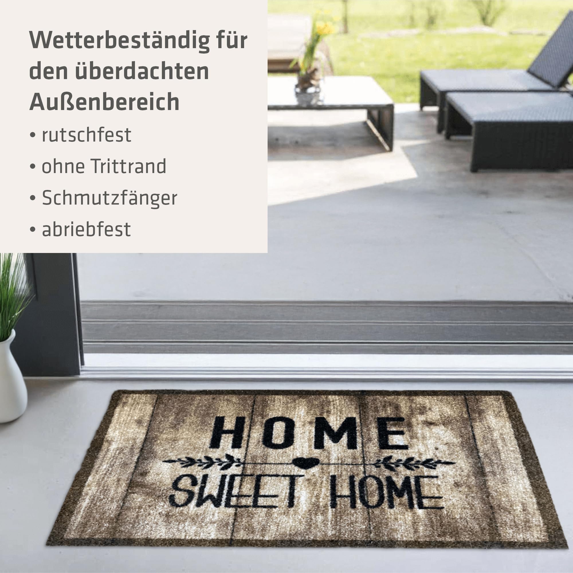 Listen Fußmatte 'Home Sweet Home' 70x100 cm, Polyamid Monofilament, TPE Rückseite, rutschfest, trittschälldämmend, PVC-frei, wetterbeständig