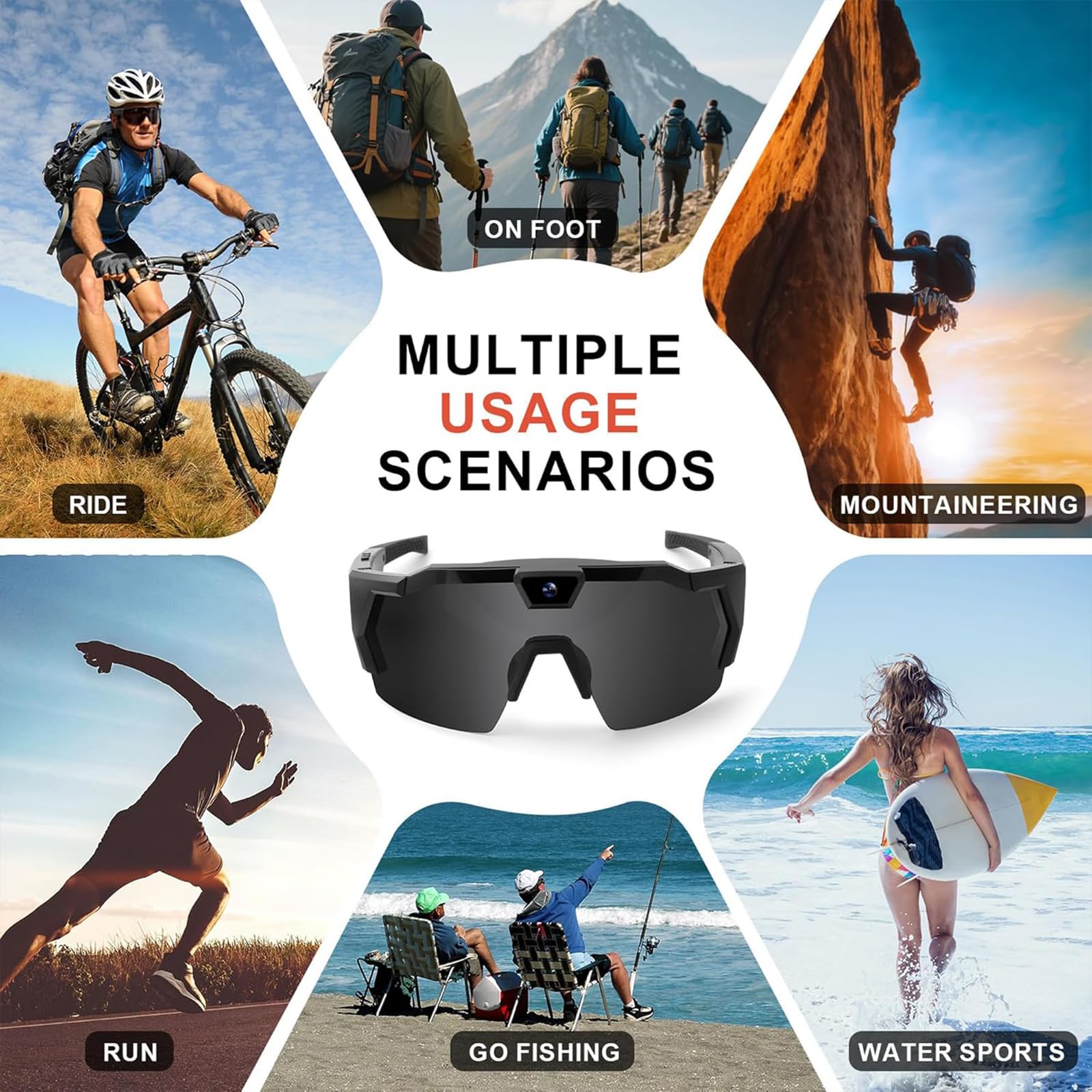 CXYP 4K POV-Sportbrille mit Kamera, 120° Ultra-Weitwinkel-HD, tragbare Körper-Abenteuer-Action-Brille, Kameras, für Radfahren, Baseball und Outdoor-Aktivitäten (Schwarz, 128GB)