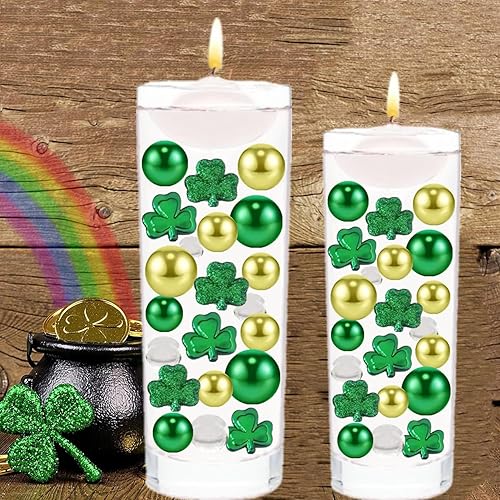 Miniatura 3 de 6116 piezas de decoración de jarrón del día de San Patricio, tréboles verdes de la suerte, perlas flotantes, cuentas de gel de agua transparente,