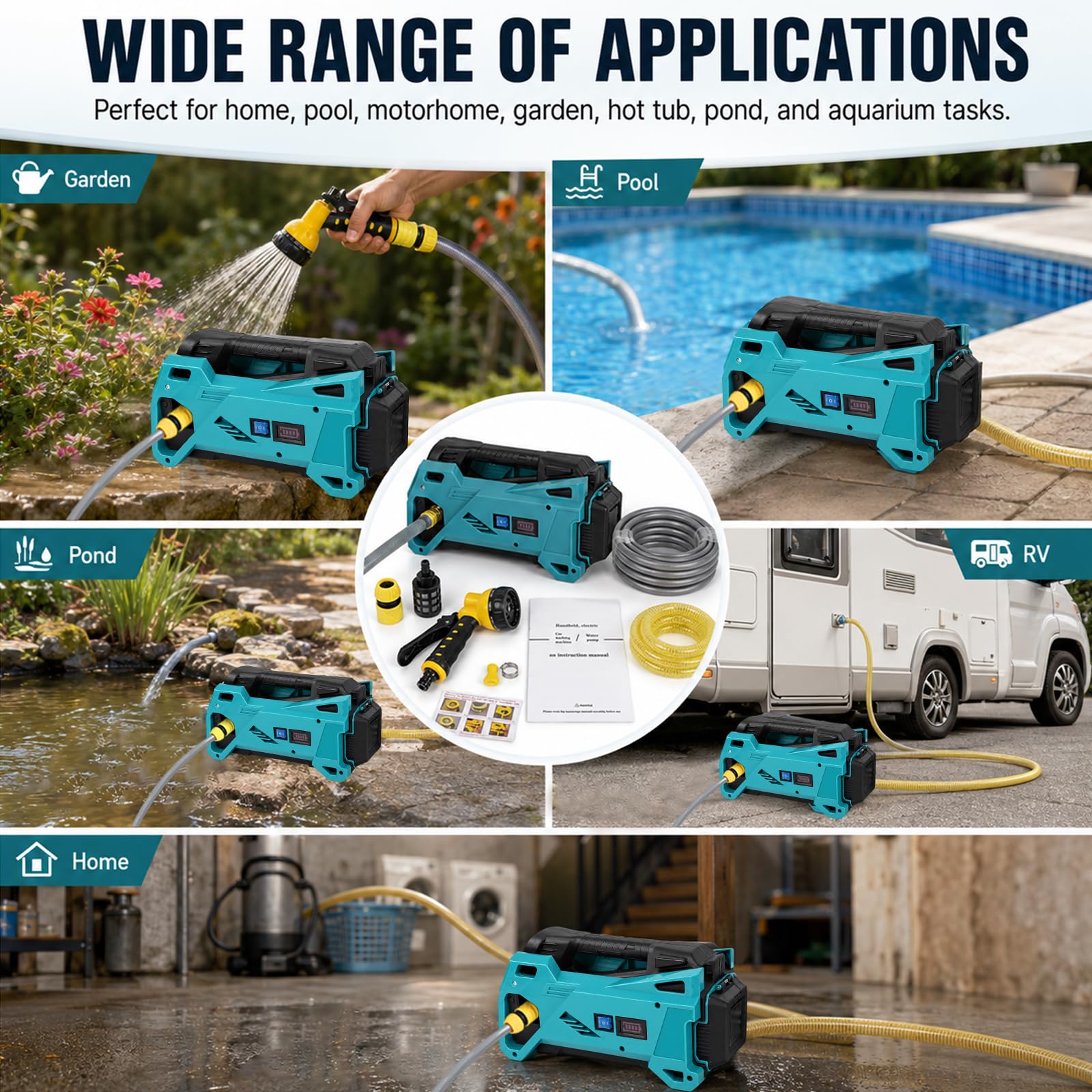 Kabellose selbstansaugende Wasserpumpe 780L/H18V Batterie (ohne Batterie)
