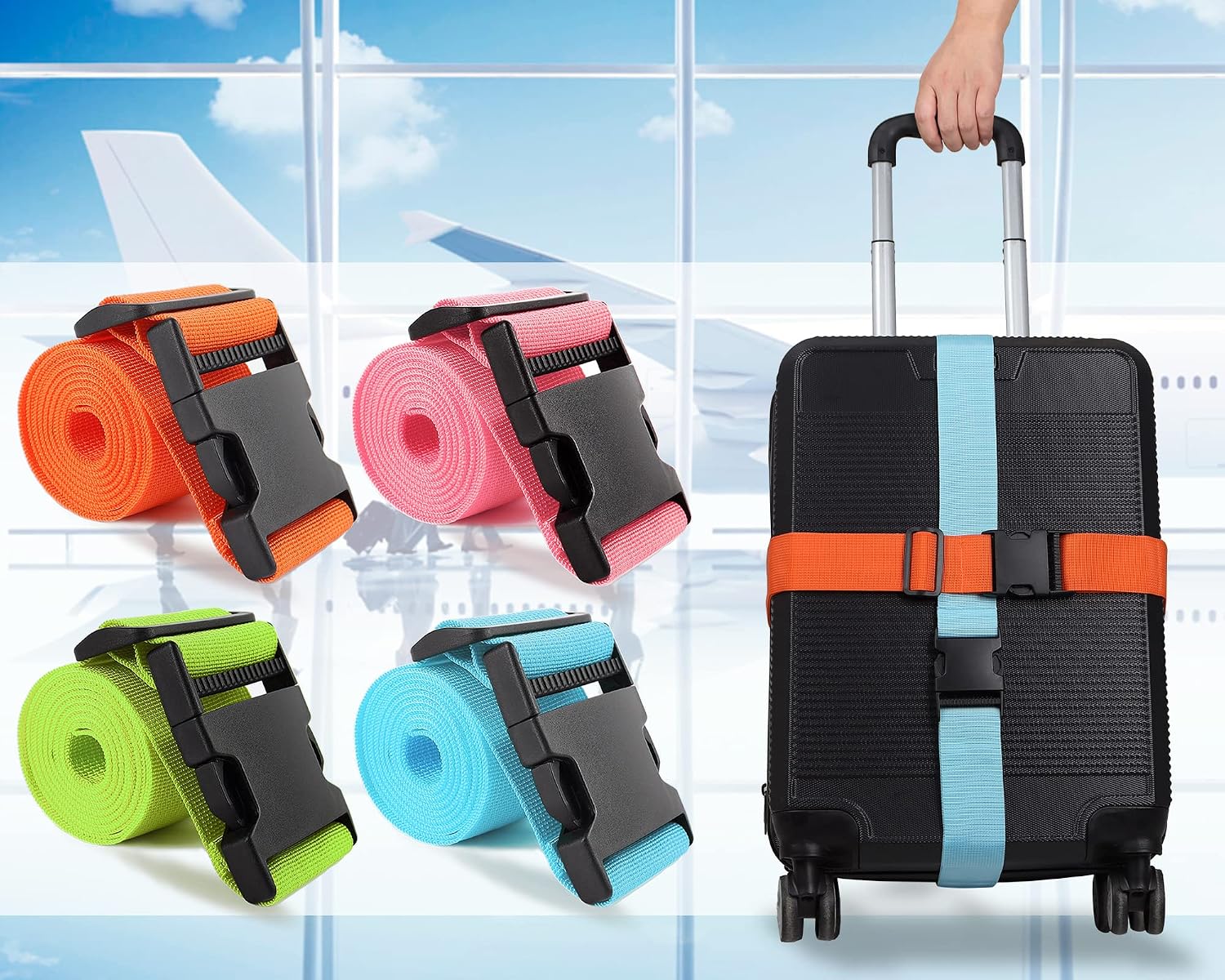 4Pcs Luggage Straps Suitcase 80In Long Adjustable Travel Accessories TSA Approved, Belts to Keep Your Suitcase Secure While Traveling, Premium Accessory for Travel Bag Closure, Multicolor