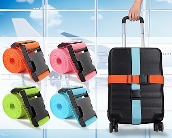 4Pcs Luggage Straps Suitcase 80In Long Adjustable Travel Accessories TSA Approved, Belts to Keep Your Suitcase Secure While Traveling, Premium Accessory for Travel Bag Closure, Multicolor