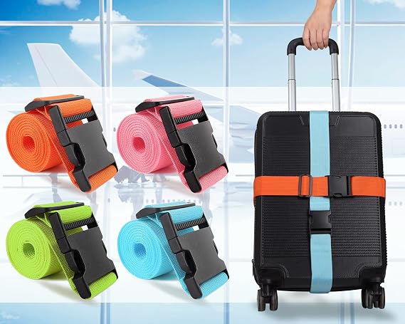 4Pcs Luggage Straps Suitcase 80In Long Adjustable Travel Accessories TSA Approved, Belts to Keep Your Suitcase Secure While Traveling, Premium Accessory for Travel Bag Closure, Multicolor