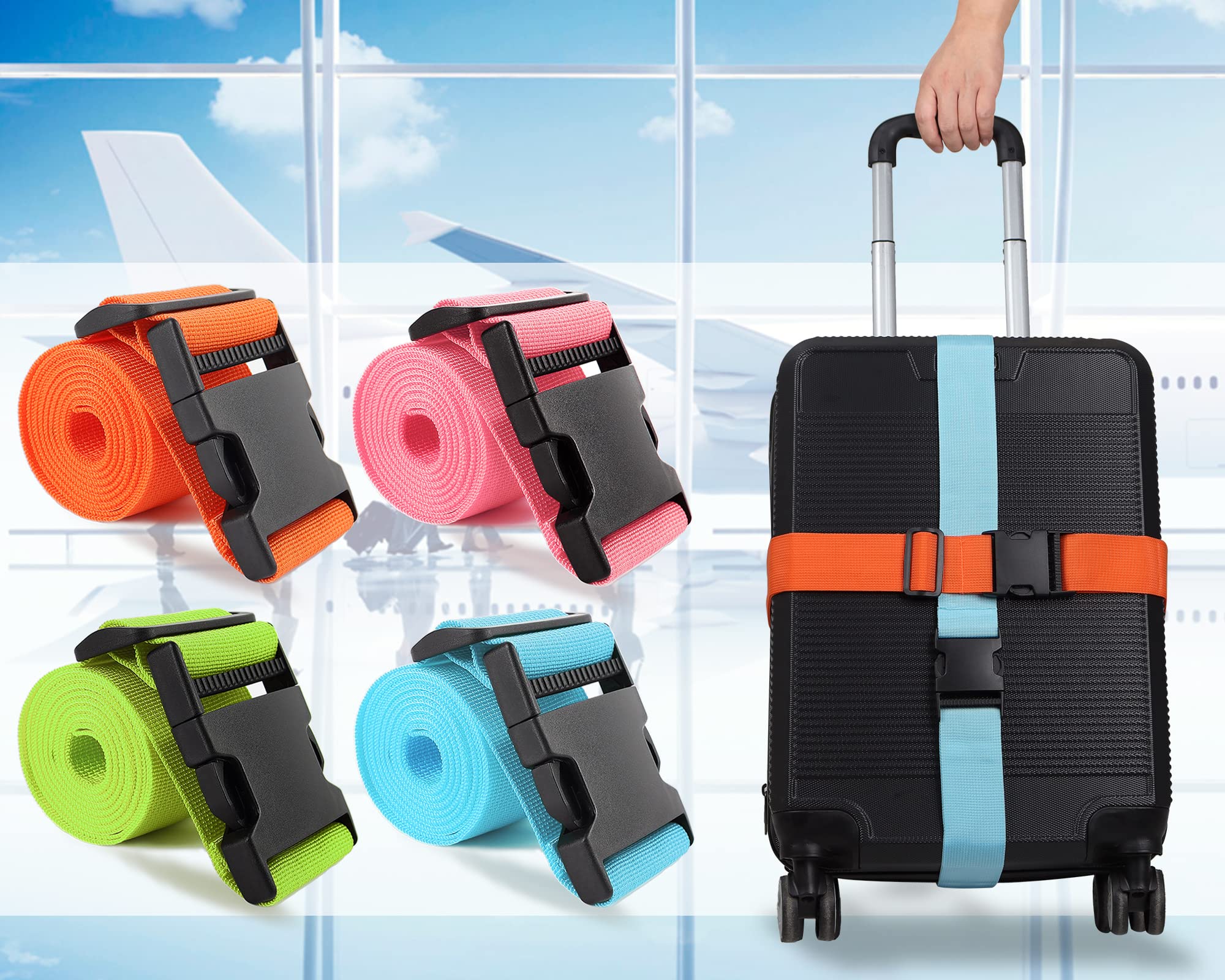 Lot De 4 Sangles Valise Avec Code - Orange Et Bleu, Réglables Et Sécurisées
