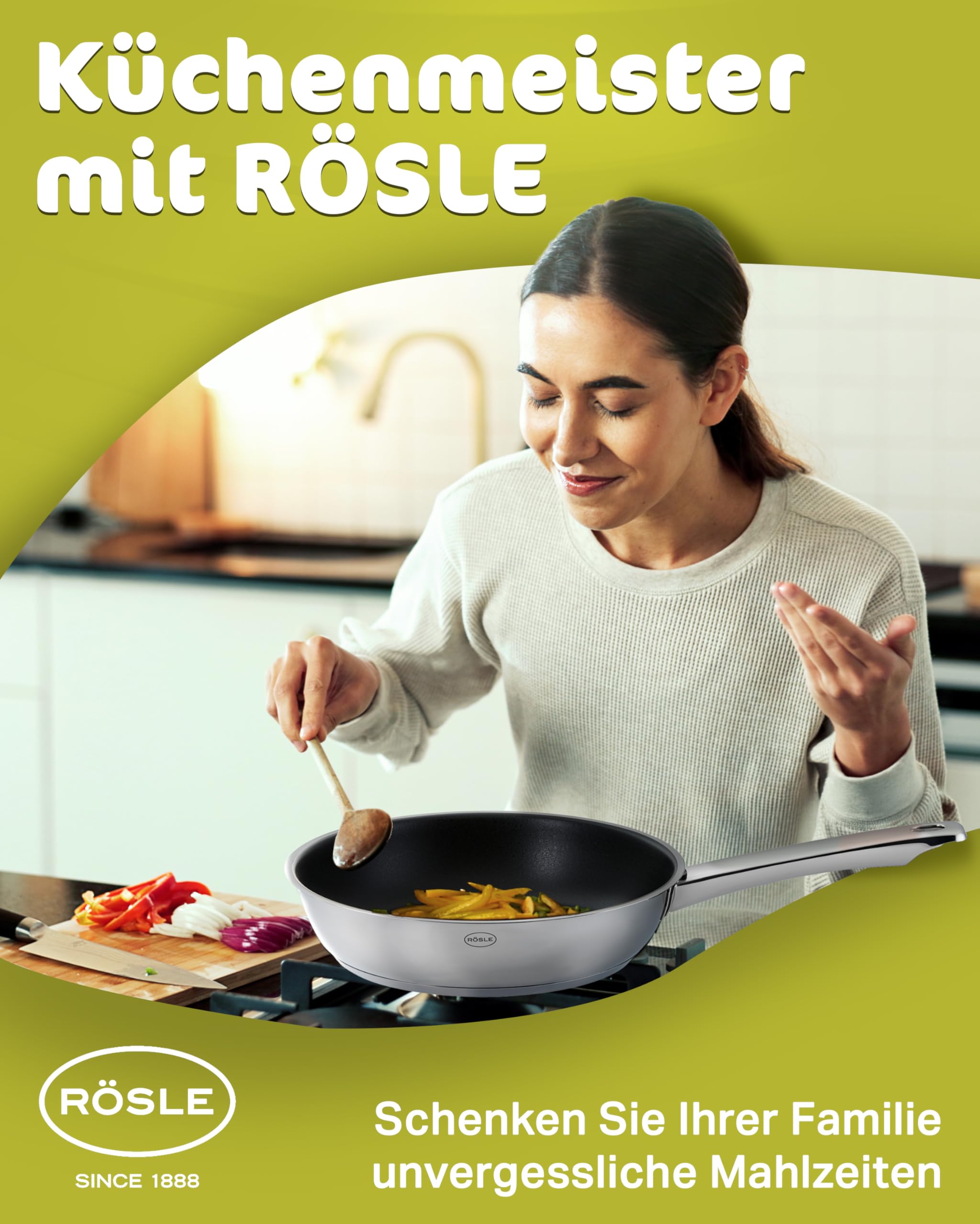 RÖSLE Moments Pfannenset 2 Stück 20 und 28 cm, Bratpfanne aus Edelstahl | Antihaftbeschichtet und kratzfest, für alle Herdarten inkl. Induktion, backofenfest bis 260 °C, spülmaschinenfest, PFAS-frei