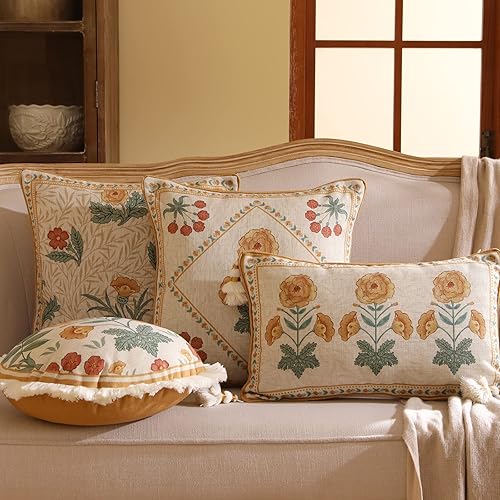 Miniatura 7 de patdrea Fundas de almohada de diseño para sofá de 12 x 20 pulgadas, funda de almohada vintage de lino suave francés con patrón floral de margaritas