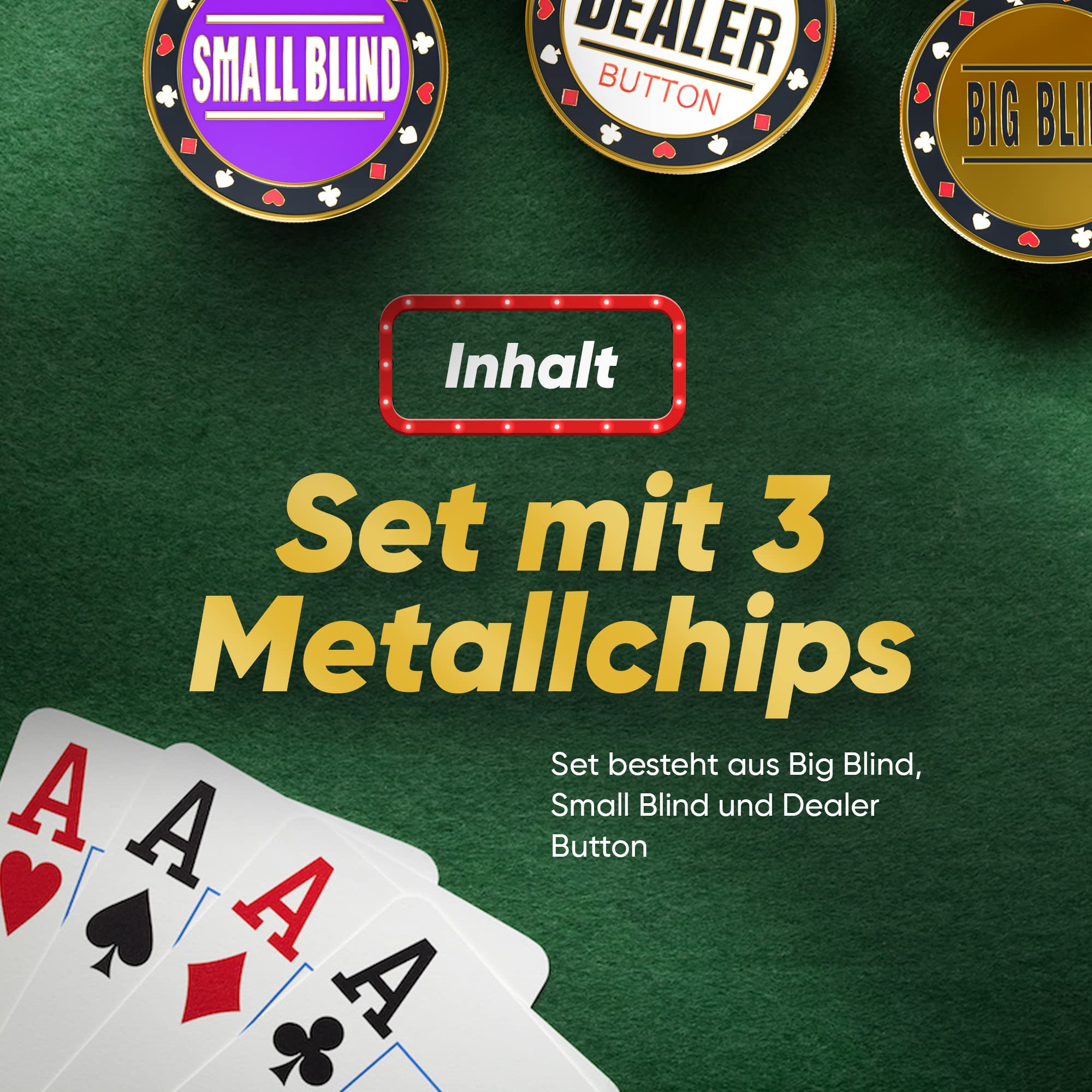 Wortek Edles Poker Button Set - Zestaw metalowych guzików Dealera wraz z pokrowcem ochronnym - Big Blind and Small Blind Button - Pomysł na prezent na kalendarz adwentowy 2024 - Akcesoria do pokera