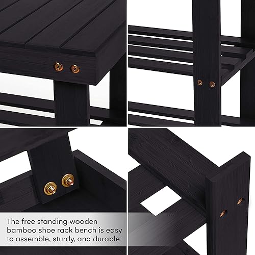 Miniatura 6 de Homemaid Living Zapatero de bambú de 3 niveles, organizador de zapatos de primera calidad o banco de entrada, perfecto para cubículo de zapatos,