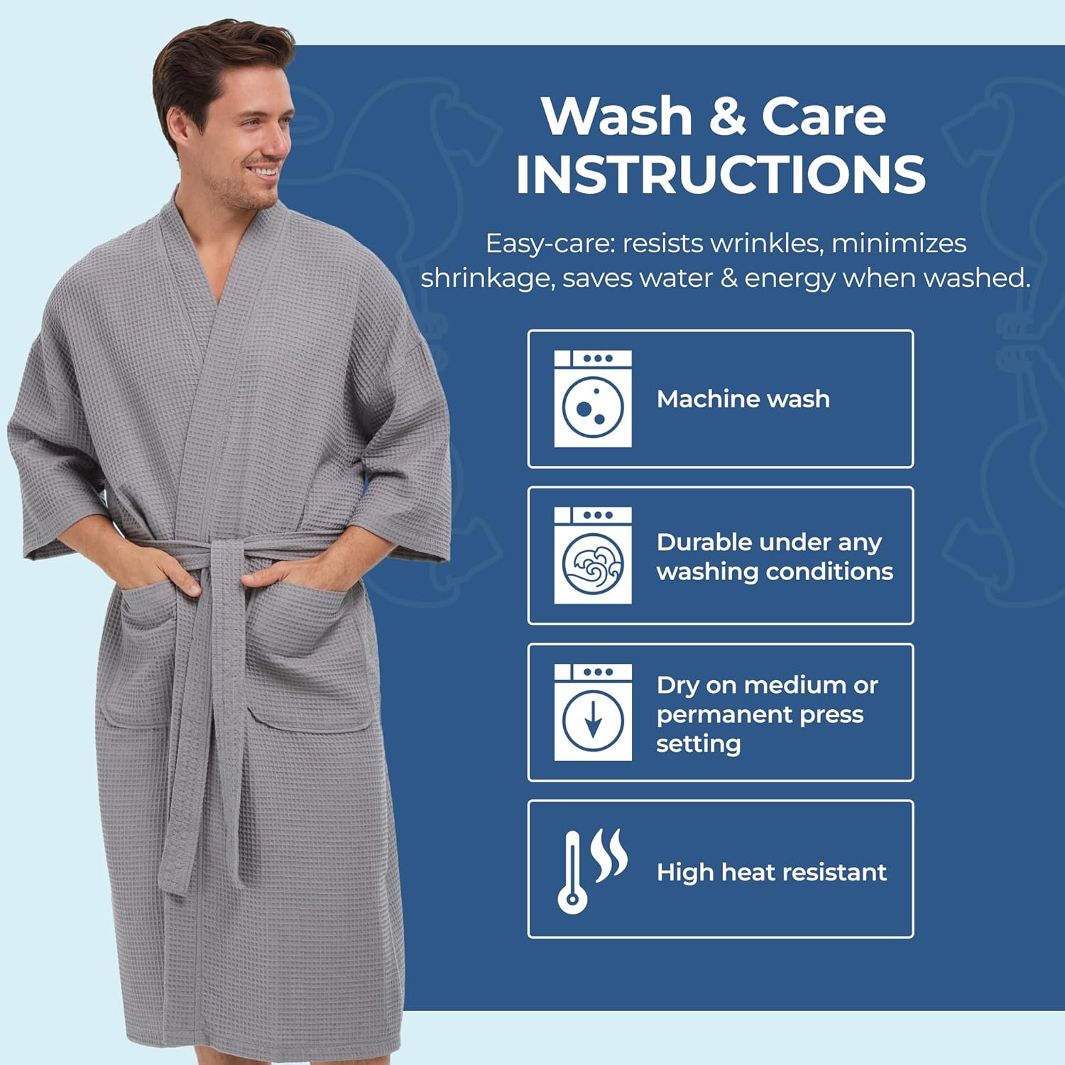 MONARCH Unisex Square Waffle Spa Kimono Robe – Soft Lightweight Fabric & Generously Sized Hotel & Spa Robe with Pockets