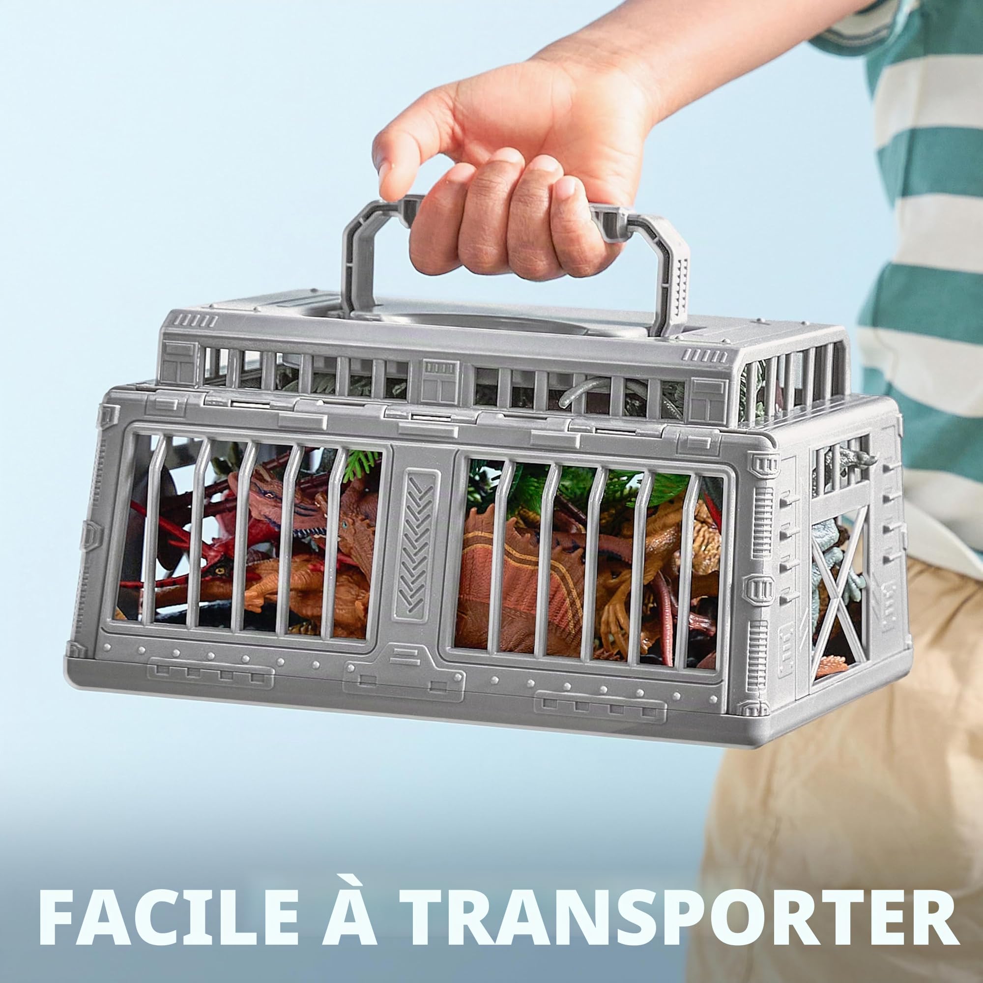 JOYIN 3-6 Ans garçon Dinosaure Jouet pour Enfants avec Tapis de Jeu et Cage de Rangement, 19pcs Réalistes Personnages et Arbres