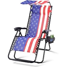 Colorsoul Zero Gravity Chair, Folding Outdoor Recliner, Adjustable Patio Lounge Chair with Canopy Shade, Side Cup Holder Tray, Removable Headrest, for Lawn, Beach, Support 400lbs, American Flag