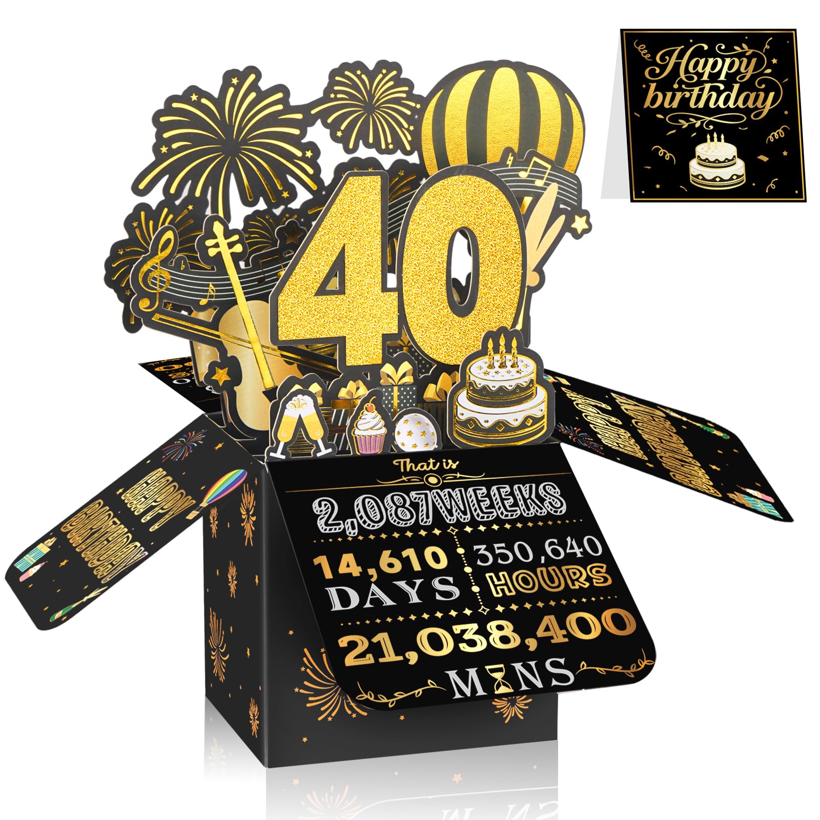 40th Birthday Card for Men & Women, 3D Pop Up Birthday Greeting Card, Black & Gold 40 years old Birthday Decorations & Gifts for Him or Her, Ideal for Father, Mother, Sister, and Special Cousin