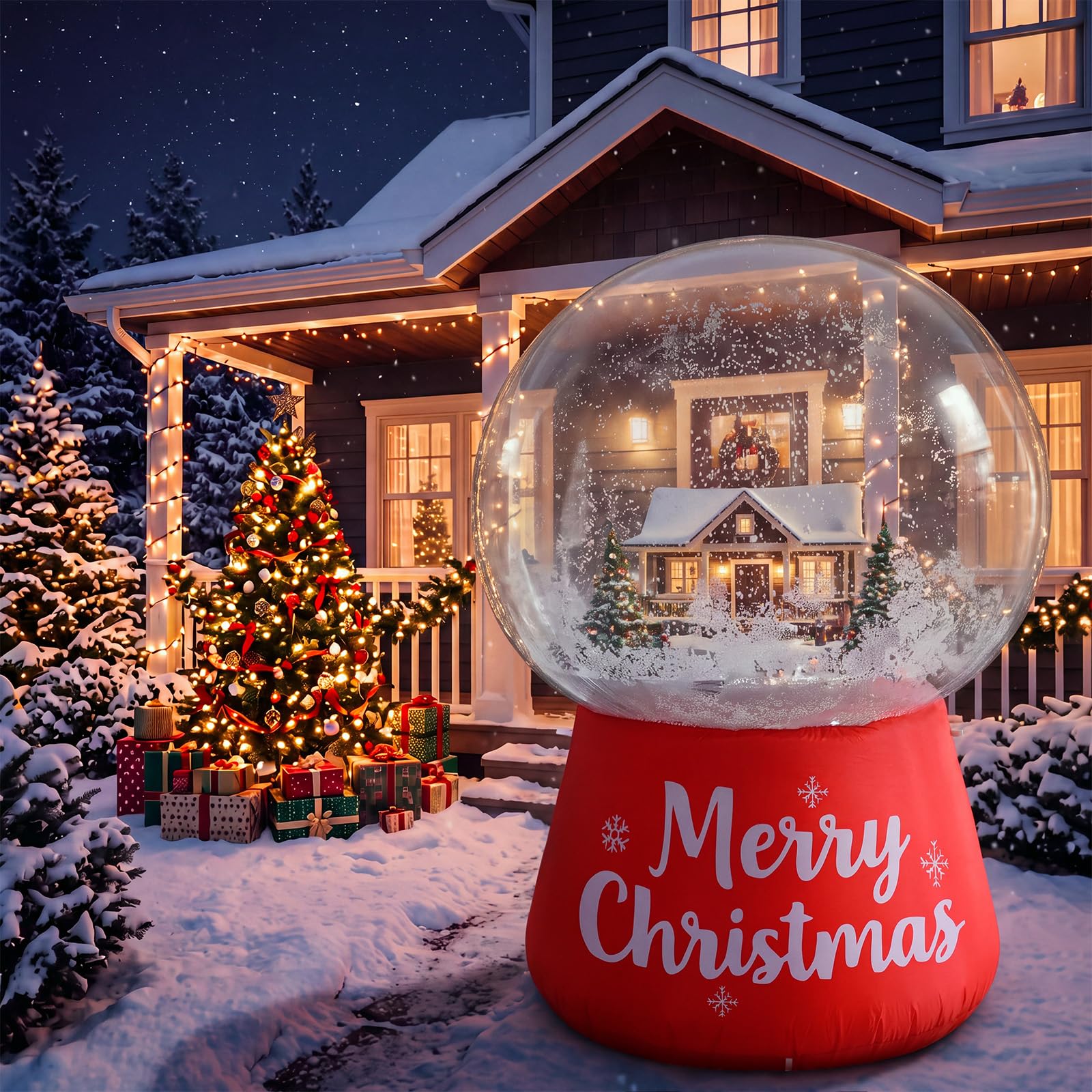 Foilswirl Globo di neve gonfiabile di Natale da 2 m, trasparente, a LED, con fiocchi di neve galleggianti in schiuma, ventilatore integrato, per feste di Natale, feste, interni ed esterni, casa