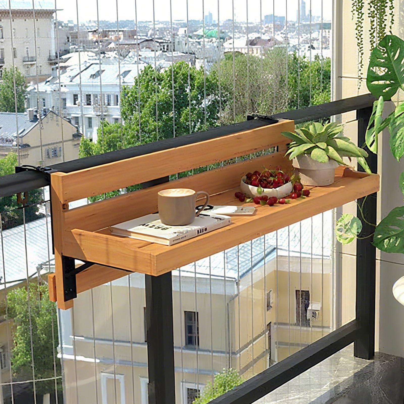 Tavolo da balcone pieghevole regolabile 120 cm tavolo da patio compatto pieghevole tavolo da patio con ringhiera salvaspazio tavolino da giardino portatile per interni/esterni
