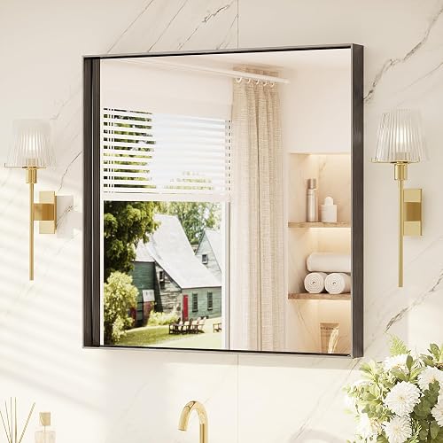 TETOTE Black Bathroom Mirror 30" x 30" Matte Black Vanity