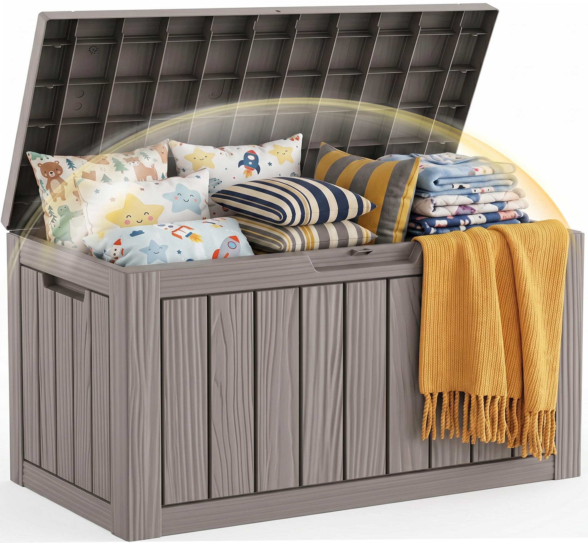 EFU Outdoor Storage Box 80 Gallon Deck Box, Waterproof Resin, Grey