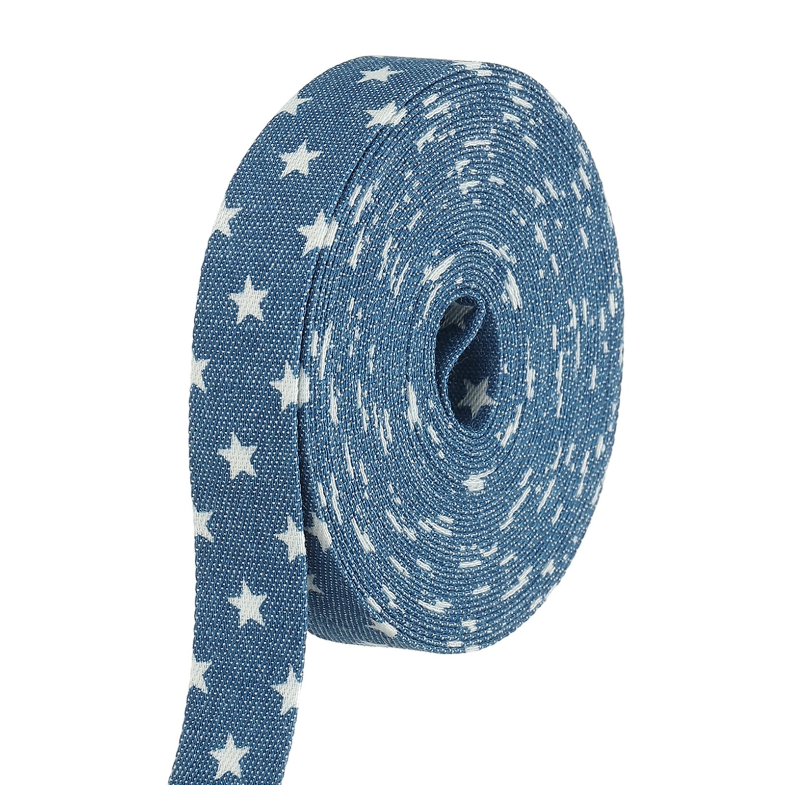 Ruban en jean PATIKIL 3/5" rayures et étoiles bleu clair pour création de nœuds de 5 mètres