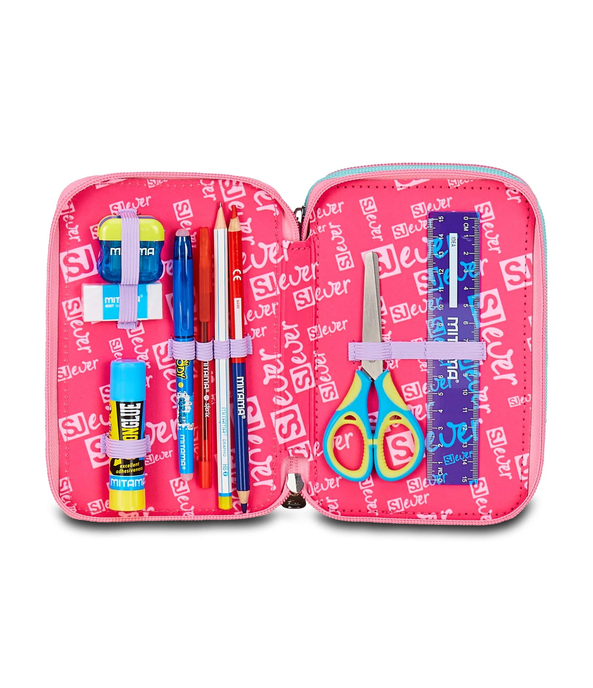 SJ GANG STYLE JAM GANG Astuccio Scuola 3 Zip Sj Ever, Viola, Portapenne Triplo Scomparto Completo Di Penne, Matite, Colori, Accessori Zaino, Scuola Elementare, Bambina