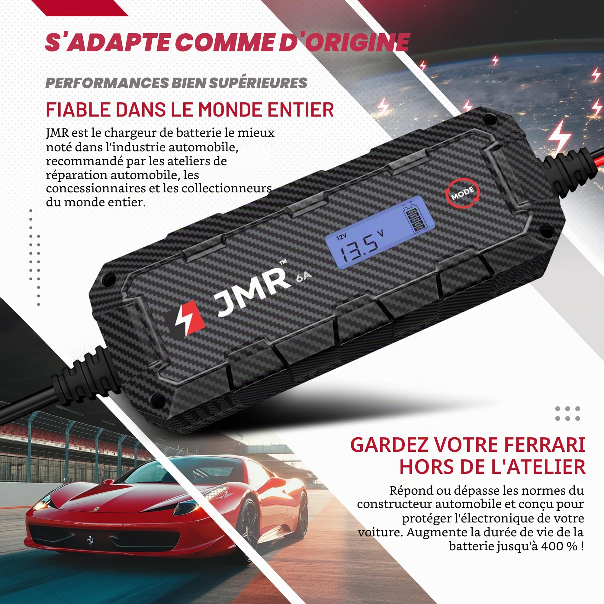 JMR Battery Charger for Ferrari 458 California F12 FF 599 612 F430 Trickle Charger Conditioner Maintainer (4-Pin Port, No Lithium Mode)