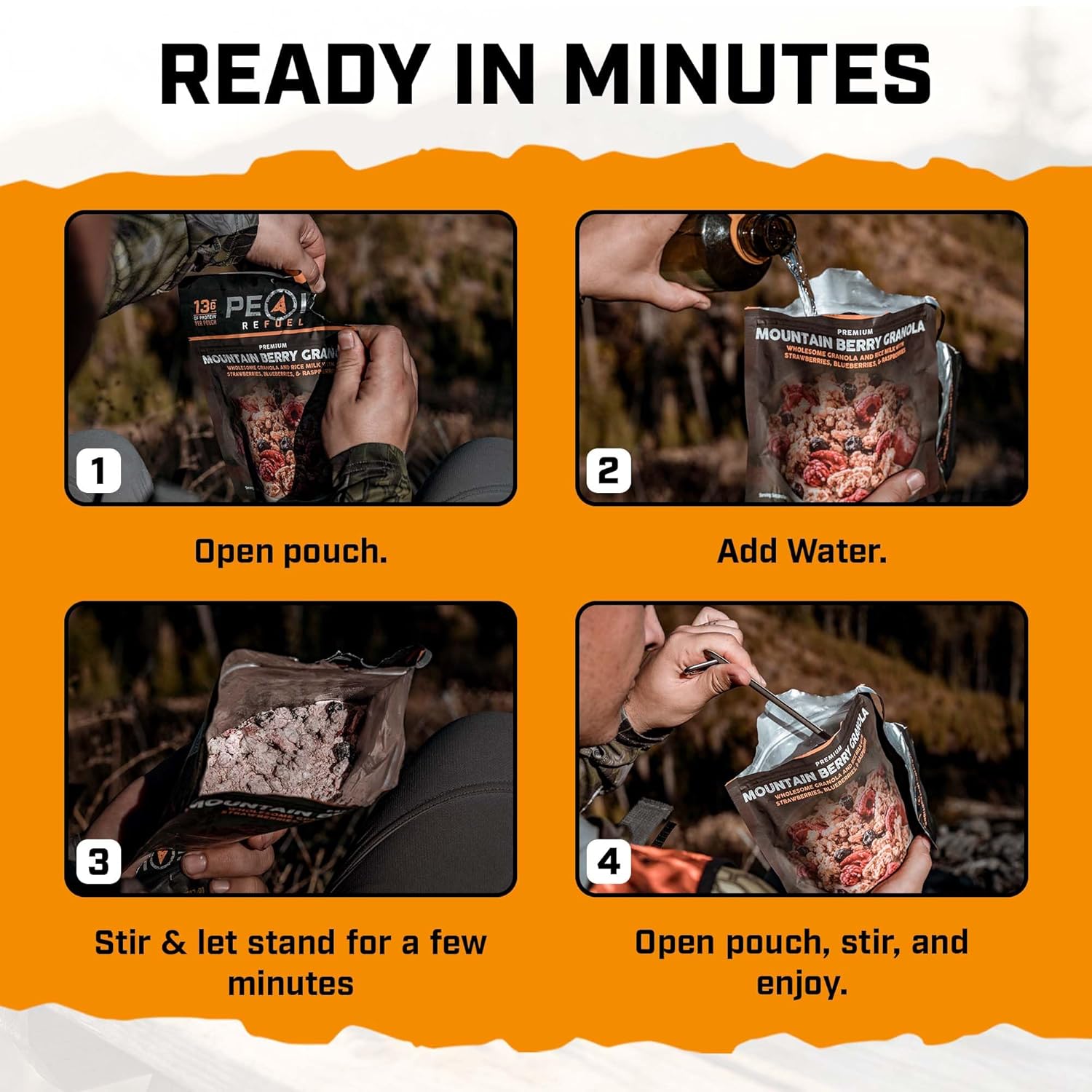 Peak Refuel Mountain Berry Granola with Rice Milk | Vegan, Dairy Free | Freeze Dried Backpacking and Camping Food | Amazing Taste | Quick Prep | Lightweight