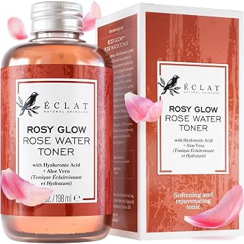 Eclat Skincare Rose Water Toner   Hydrating Toner for Face - Rosewater with Hyaluronic Acid & Aloe Vera - Alcohol Free & Skin Soothing Formula - Rejuvenating & Calming Facial Skin Care 198 ml