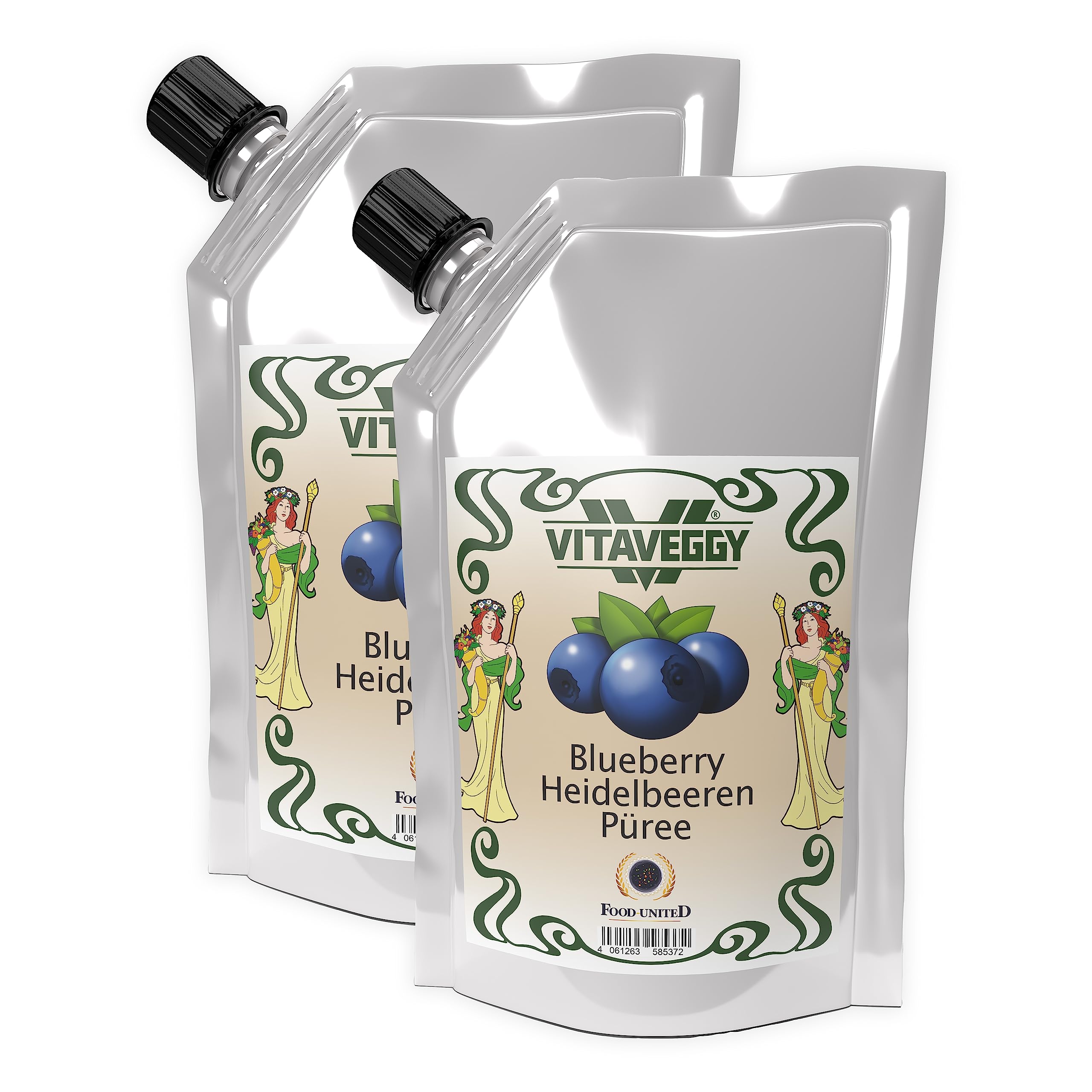 VITAVEGGY HEIDELBEER-FRUCHT-PÜREE 2x1kg von Food-United blueberry-fruit-puree für Blaubeeren-Smoothie-Saft Heidelbeer-Himbeer-Sorbet-Cocktail-Shake ohne Aroma- Farb- & Konservierungsmittel (2)