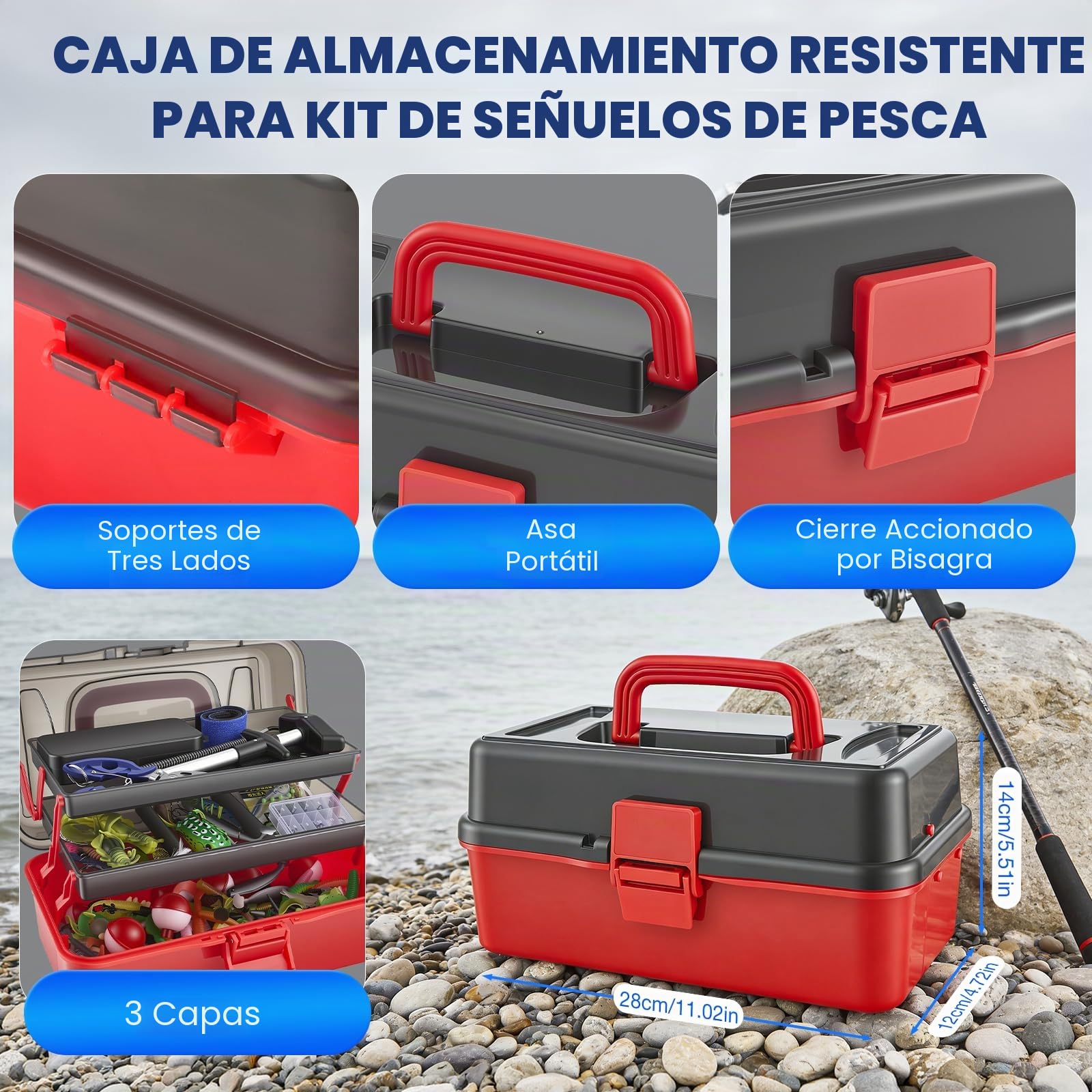 Juego de accesorios de pesca de 460 piezas con caja de cebo, juego de señuelos de pesca y juego de herramientas con clips de labios, removedor de ganchos, intermitentes de cuchara, spinner, jigs