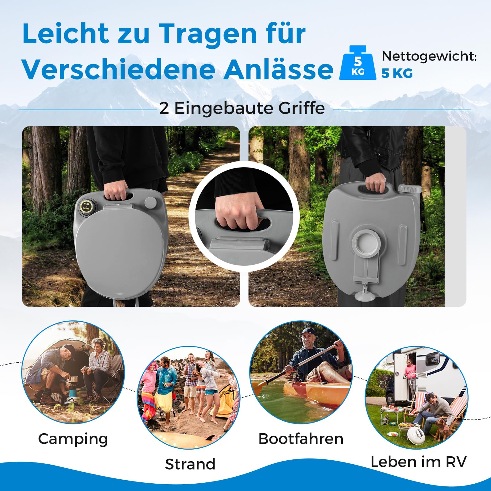 COSTWAY Campingtoilette, Campingklo mit 20 L Abwassertank, Mobile Toilette mit Spülpumpe, tragbare Reisetoilette für Camping, Angeln