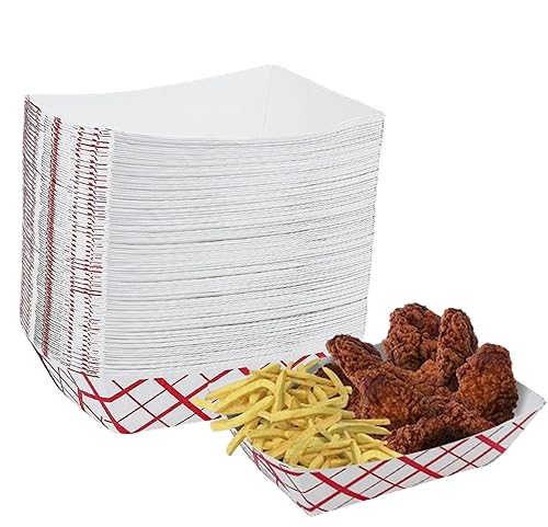 Paper Food Trays, Red & White Checkered Paper. Extra Large