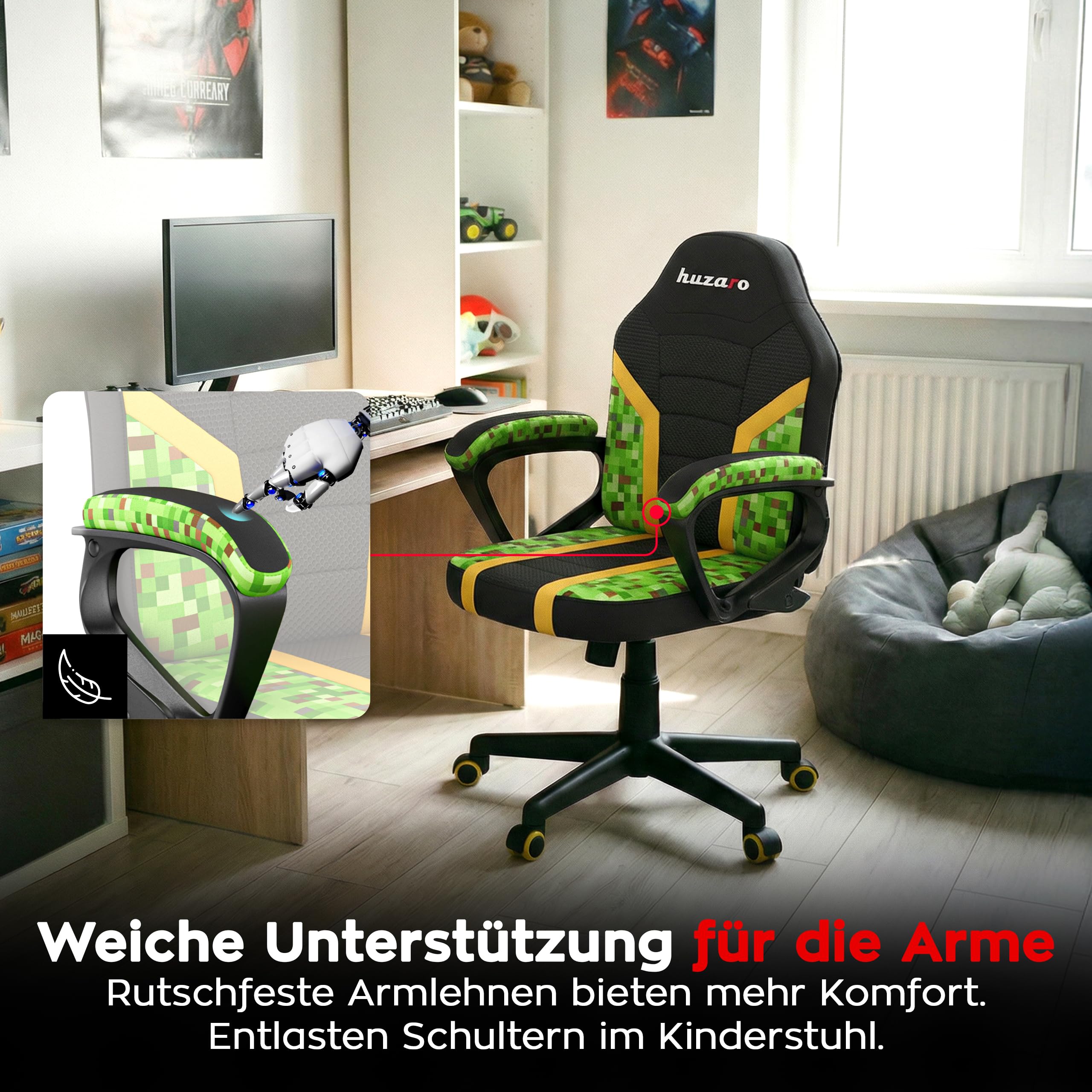 huzaro Ranger 1.0 - PC Stuhl Gaming Zocker Stuhl – Kinderschreibtischstuhl & Gaming Stuhl Kinder - Schreibtisch Höhenverstellbar Kinder, Schreibtischstuhl Jugendliche Jungen - Pixel