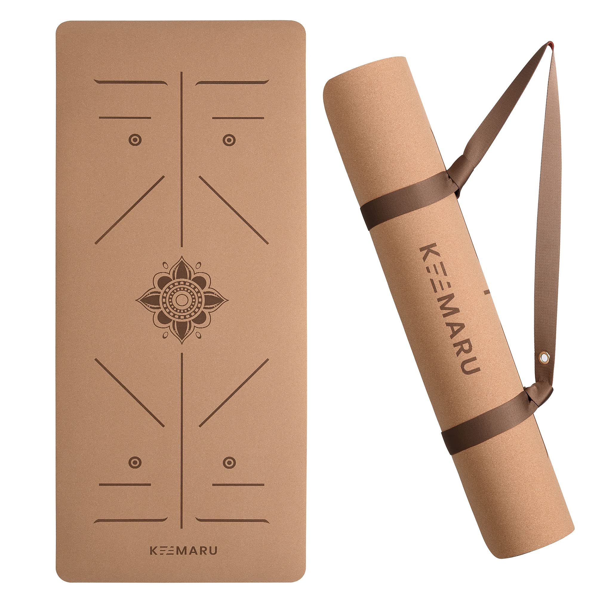 KEEMARU Premium Cork Yoga Mat - Extra Large and Extra Thick Yoga Mat (7mm) - Non-slip Mat - Non Toxic - Comes with Premium Yoga Mat Strap - Hot Yoga Mat