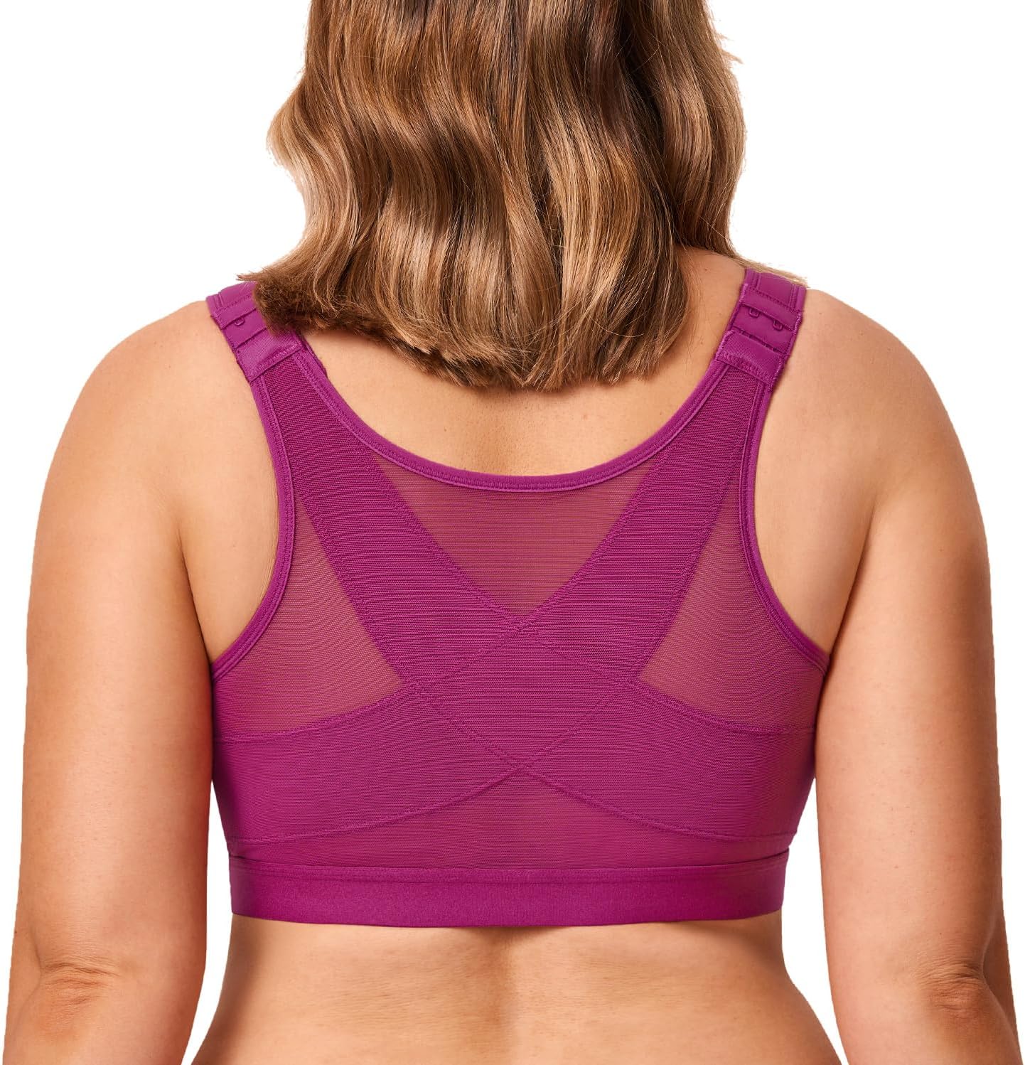 DELIMIRA Women's Full Coverage Front Closure Wire Free Back Support Posture Bra
