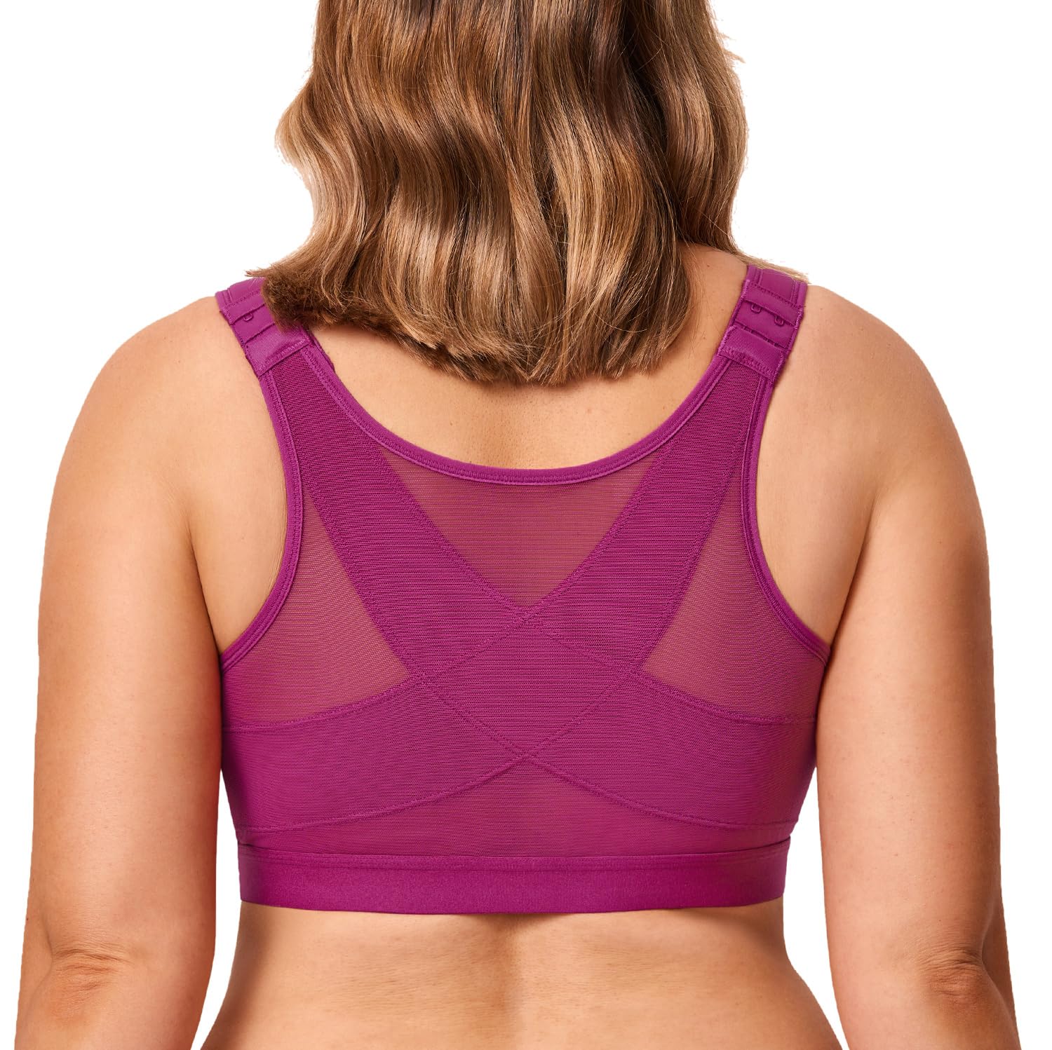 DELIMIRA Women's Full Coverage Front Closure Wire Free Back Support Posture Bra