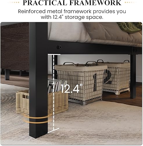 Miniatura 5 de SHA CERLIN Marco de cama matrimonial con cabecero cama de plataforma resistente con almacenamiento debajo de la cama listones de madera maciza y