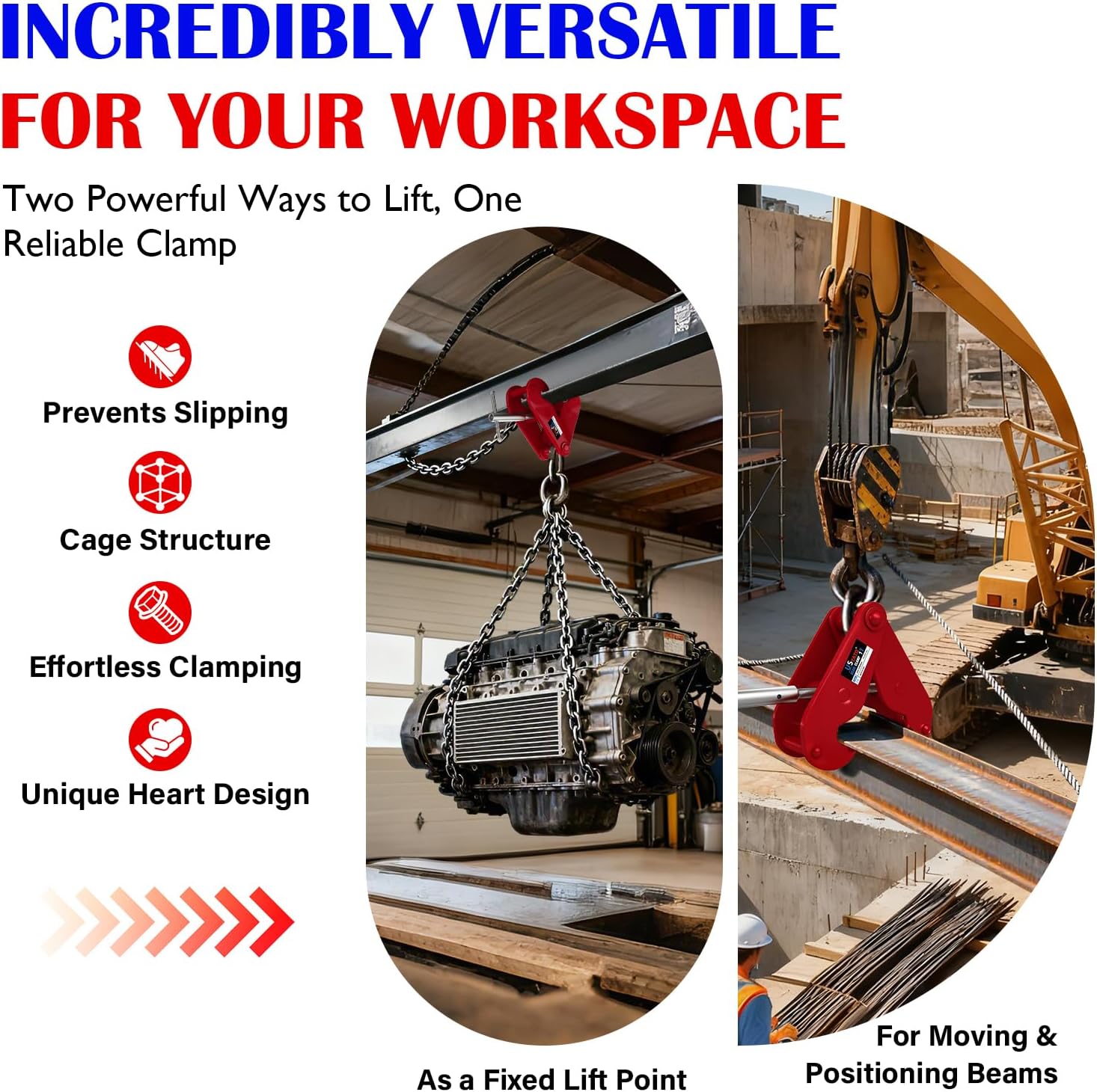 Beam Clamp 2200lbs 1 Ton, 3-9 Inch Adjustable I Beam Clamp Lifting Clamp for Rigging Construction Garage Use