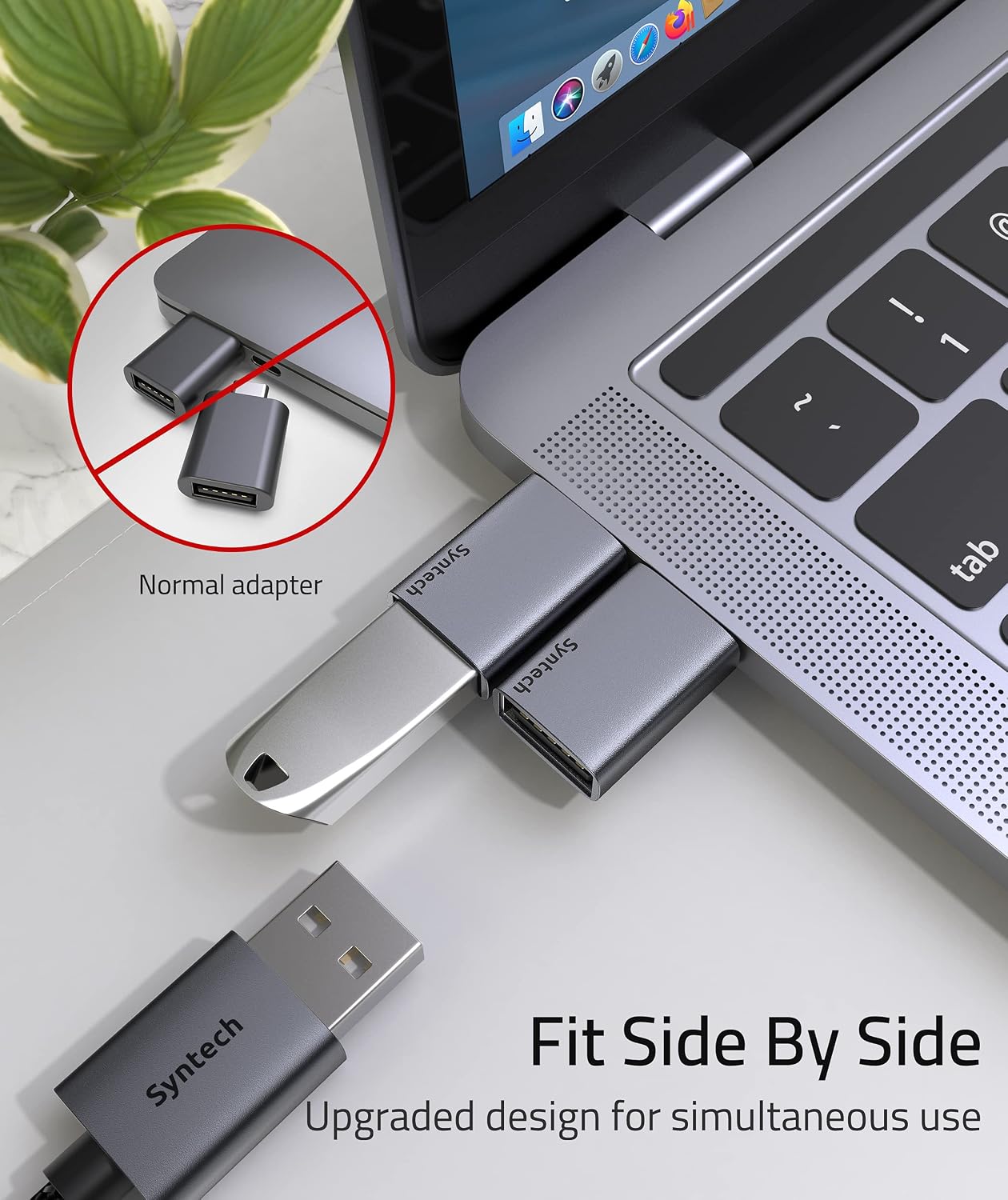 Syntech USB C to USB Adapter 2 Pack Fit Side by Side Type C Male to USB C 3.0 Female Adapter Compatible with MacBook Pro Air 2021 iMac iPad Mini 6/Pro and Other Type C or Thunderbolt 4/3 Devices Grey