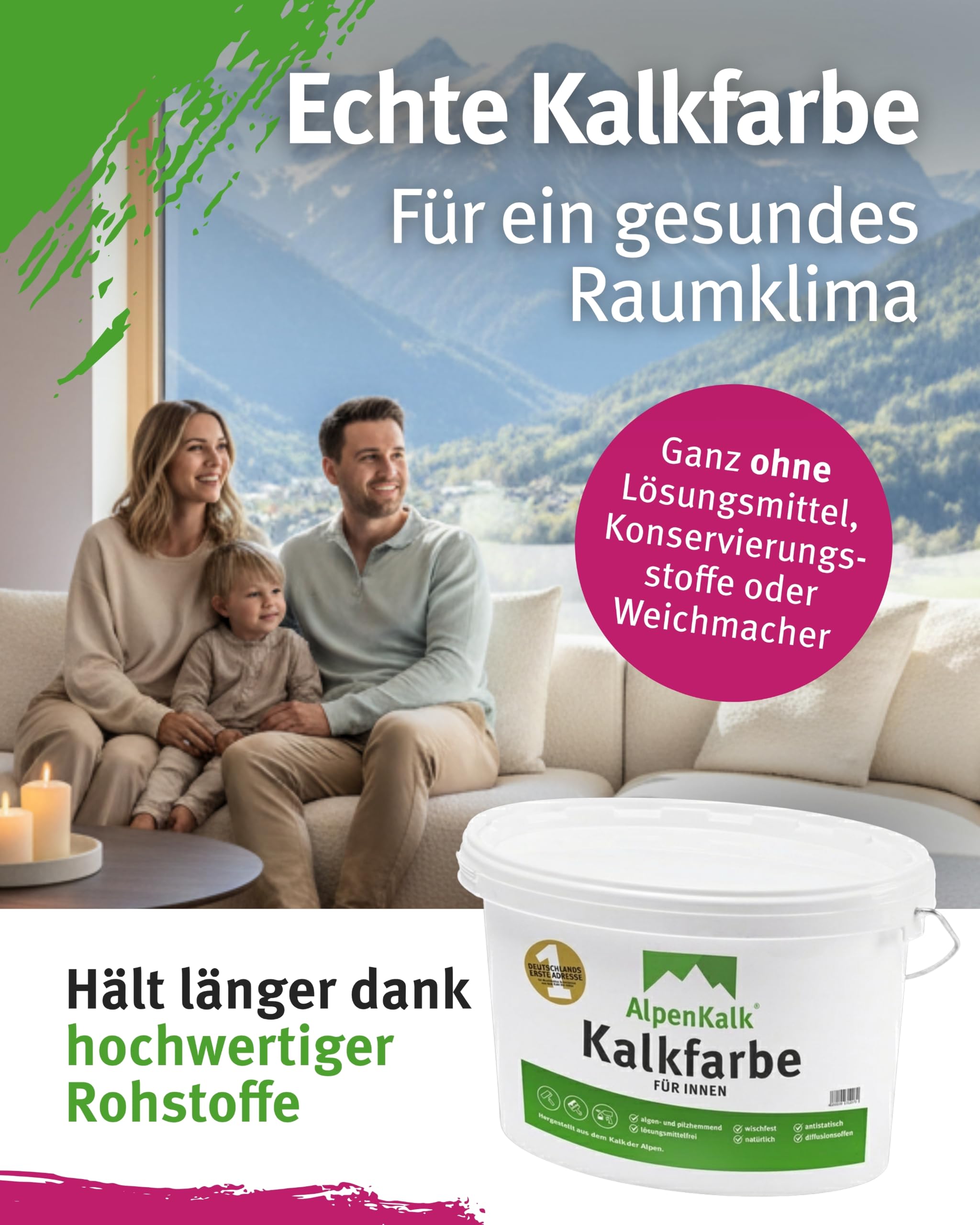 Weiße Kalkfarbe & Wandfarbe für Innenräume I 18 kg für ca. 90m² I Hochdeckend & wischfest für natürliches Raumklima I Atmungsaktiv mit Anti-Schimmel Formel I Für Allergiker & Kinder