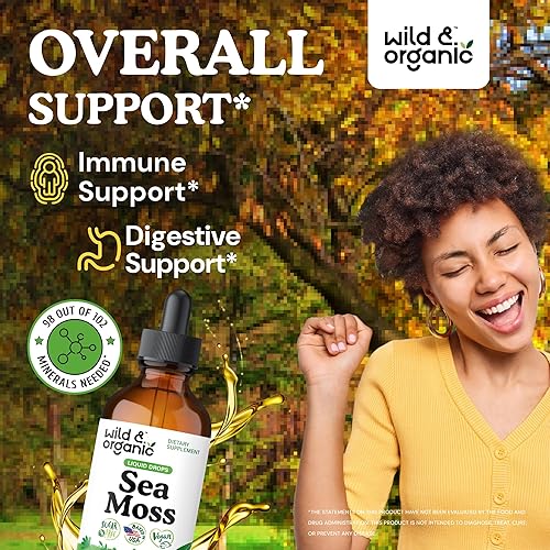 Miniatura 2 de Wild & Organic Gotas de musgo marino – Apoyo general con musgo marino irlandés y vejiga – Tintura multimineral Chondrus Crispus – Suplemento líquido