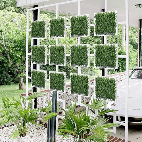 Miniatura 7 de E&K Panel de valla de plantas artificiales de 20 x 20 pulgadas, hojas sintéticas, césped, panel de privacidad para interiores y exteriores (estilo