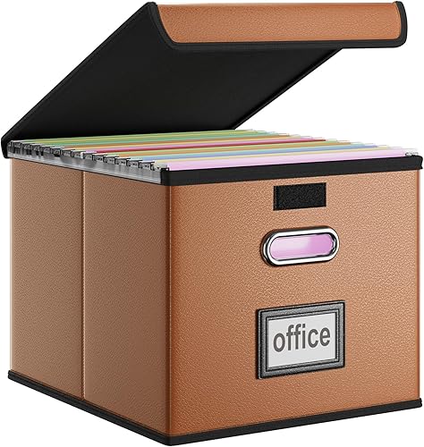Vista 175 de Huolewa Cajas organizadoras de archivos con tapas, plegables de lino para colgar y almacenar con tobogán de plástico para oficina/decoración/hogar