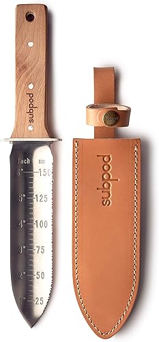 Subpod Cuchillo de jardín Hori Hori multiherramienta. Herramienta de deshierbe y excavación. Hoja de 7 pulgadas, espiga completa. Cuchillo de