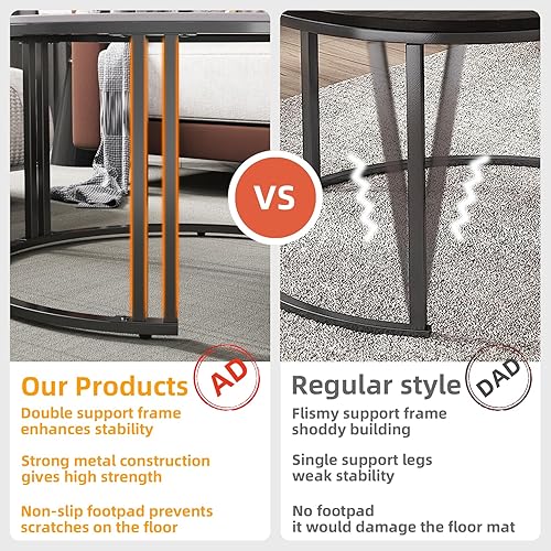 Miniatura 5 de Wisfor Mesa auxiliar redonda anidada juego de 2 mesas auxiliares de piedra sinterizada gris con patas de metal de doble polo, 27.56 x 16.14 pulgadas