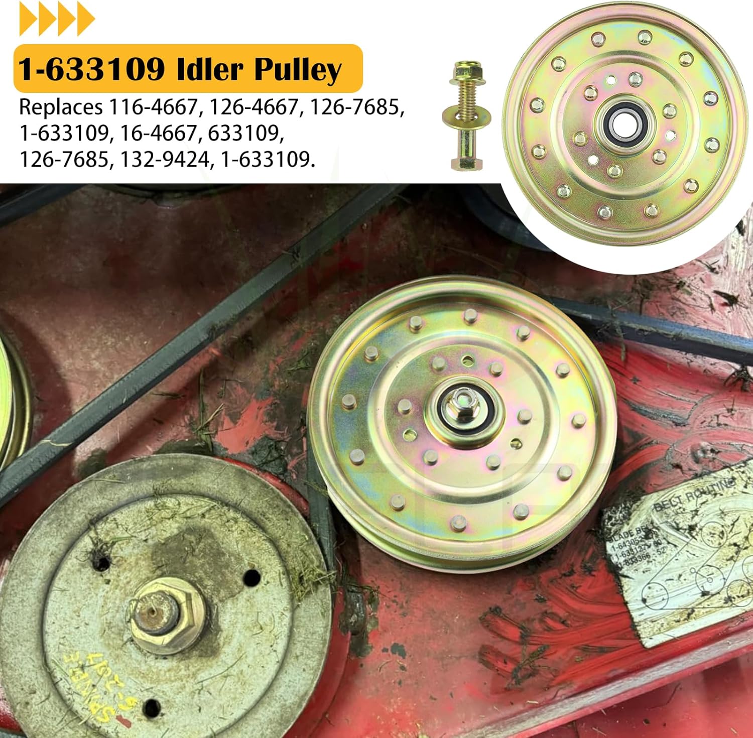 3 Pack 1-633109 Pulley Replaces Exmark 1-633109 Idler Pulley Toro Pulley Part # 132-9424 Exmark 126-7685 Idler Pulley Exmark 116-4667 Idler Pulley Toro 132-9424 Toro 1-633109 Idler Pulley
