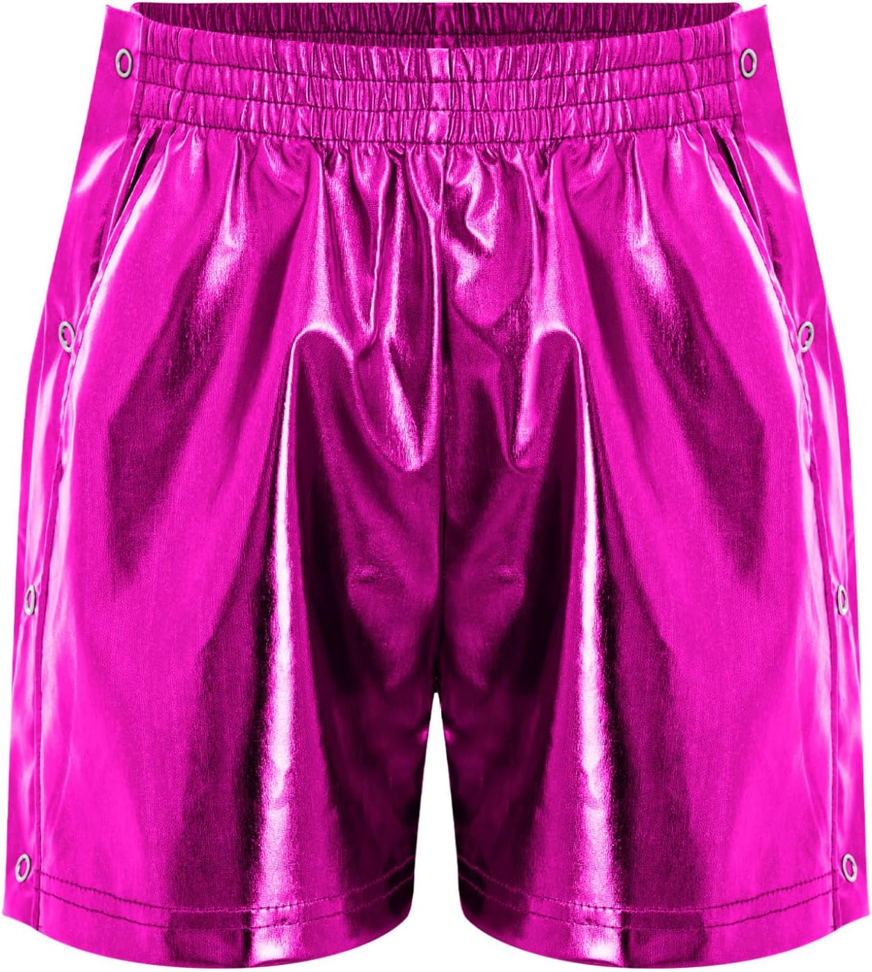 Mufeng Kids Boys Girls Shiny Metallic Tear Away Shorts Dance Hot Pants High Side Split Button Short Pants