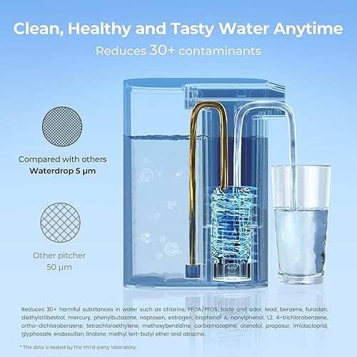 Miniatura 5 de Waterdrop Jarra de filtro de agua eléctrica alcalina, dispensador, 200 galones, 5 veces de larga duración (1 filtro incluido) y filtros alcalinos