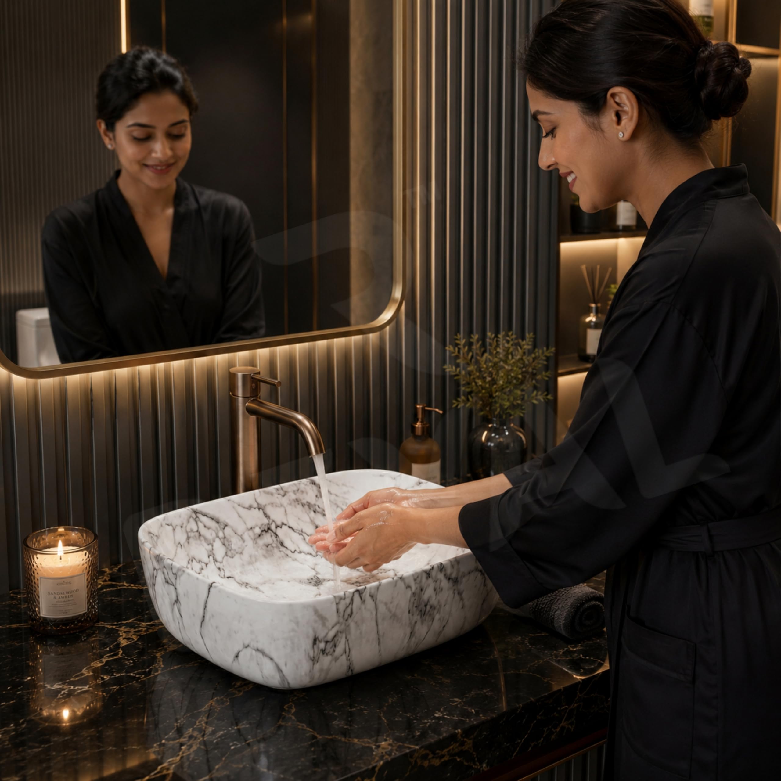 Reyal Grey Marble Wash Basin - Luxury Sink -7