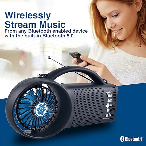 Miniatura 4 de Supersonic SC-1073ERF Altavoz Bluetooth de energía solar con radio FM, luz de antorcha LED y ventilador USBSD entrada, radio FM, 3 velocidades de