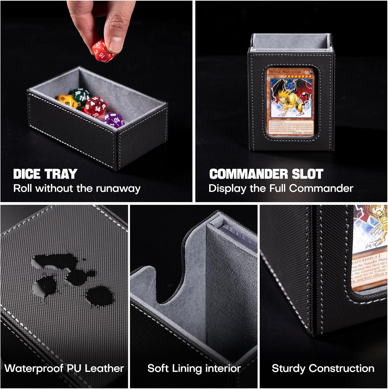 Card Storage Box MTG Deck Box, Trading Card Storage Box, Commander Deck Box, 500+Double-Sleeved Cards,TCG Sports Card Storage, Mtg Commander Deck Box (Black&Grey)