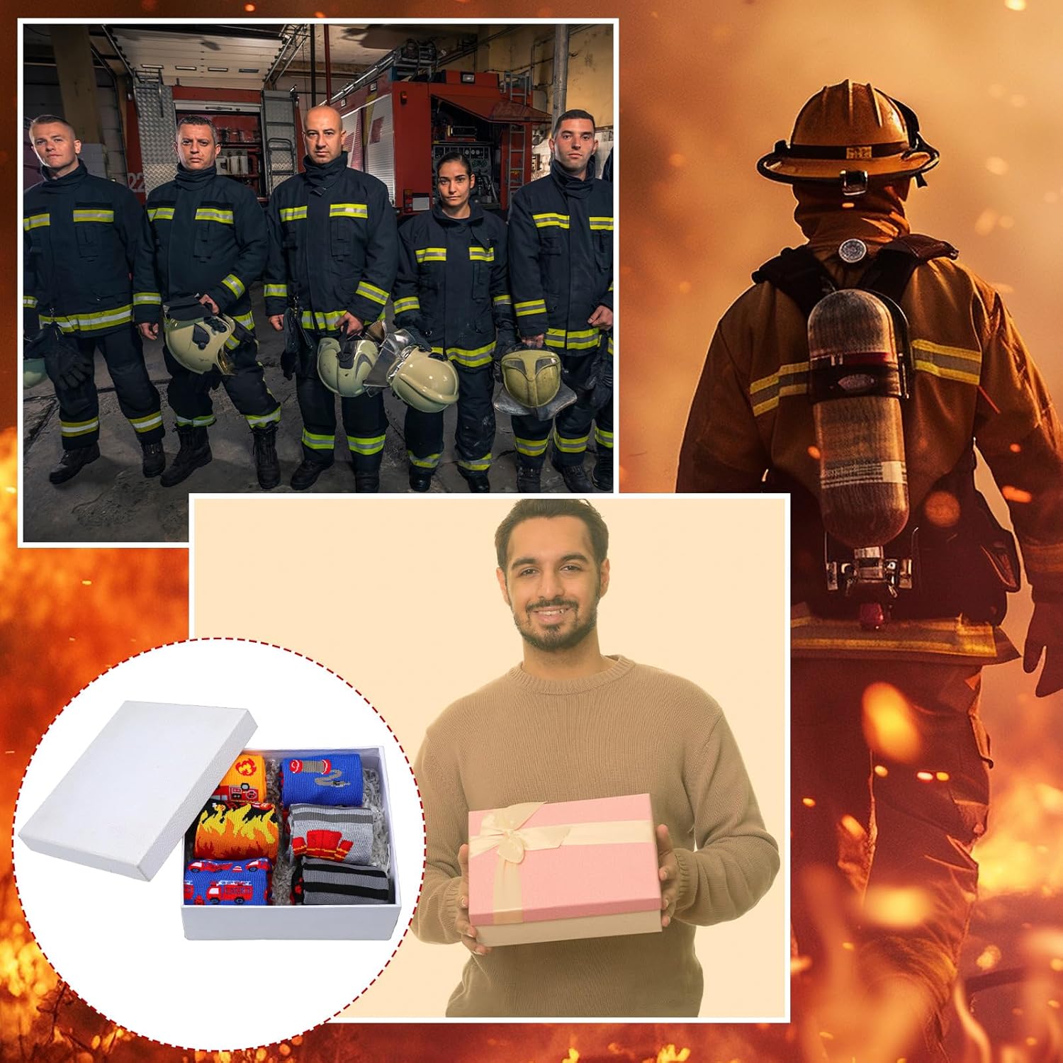 12 Pairs Christmas Firefighter Gift Socks for Men Funny Fireman Gifts for Father Grandfather Firefighters Prevention Supply - Image 7