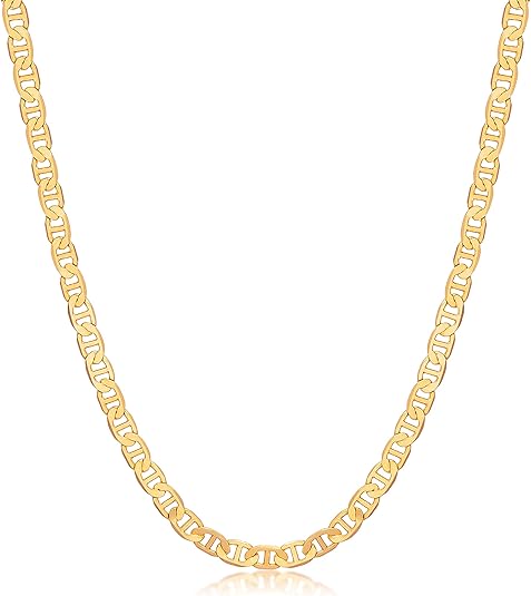 Barzel 18K Gold Plated Mariner Chain Necklace for Women, Flat Marina - Made in Brazil